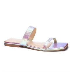 Promo ✨ Chinese Laundry 👩 women Deana Leather 🩴 Sandal in Iridescent ✔️