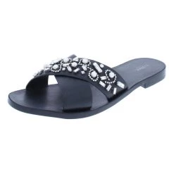 Best Pirce 🛒 Botkier Alina 👩 Womens Leather Embellished Slide 🩴 Sandals 🔔