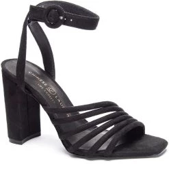 Cheap 🎉 Chinese Laundry Jonah 👩 Womens Fine Suede Square Toe Heel 🩴 Sandals 🌟