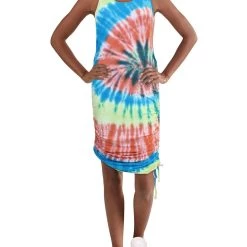 Discount 🤩 Jessica Simpson Tessie 👩 Womens Tie Dye Rouched T-Shirt 👗 Dress 😉