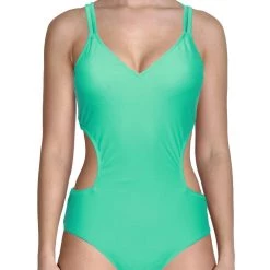 Best Pirce 😀 Jessica Simpson 👩 Womens Lace Trim Cut-Out Back One-Piece 🩱 Swimsuit ⌛